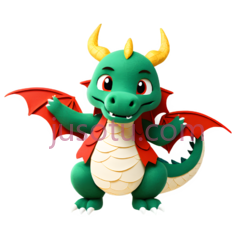 龙,卡通,绿色, 红色, 黄色PNG