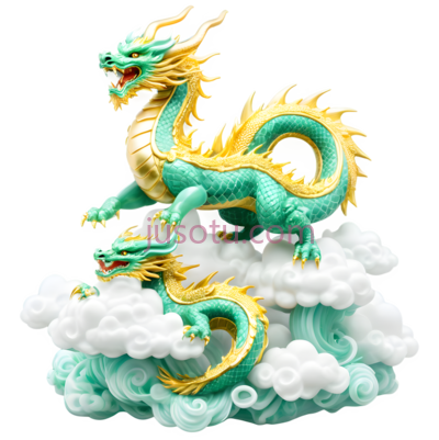 龙,雕塑,绿色, PNG
