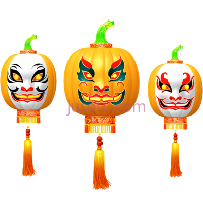 灯笼,京剧脸谱,南瓜灯,红色, PNG