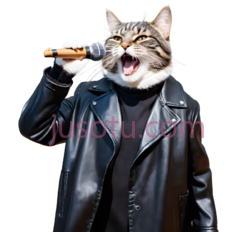 猫,穿着黑色皮夹克,黑色内搭,灰色,白色PNG