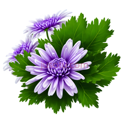 菊花,插画,紫色,绿色, PNG