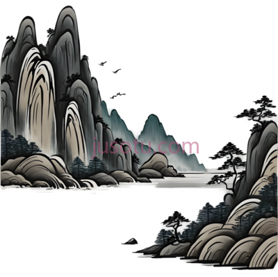 山水画,水墨画,黑色,白色, PNG