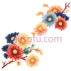 花,刺绣,红色,黄色,蓝色PNG