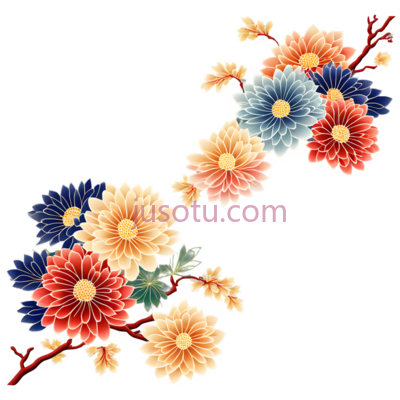花,刺绣,红色,黄色,蓝色, PNG