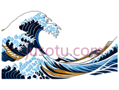 海浪,浮世绘,蓝色,白色,黄色PNG