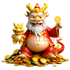 财神爷,龙,金币,卡通PNG