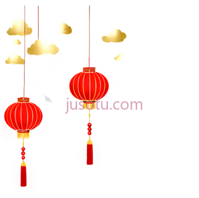 灯笼,云朵,卡通,红色,金色,白色, PNG