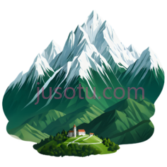 雪山,插画,绿色, 白色PNG