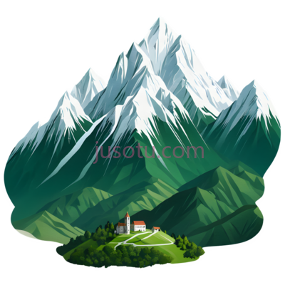 雪山,插画,绿色, 白色, PNG