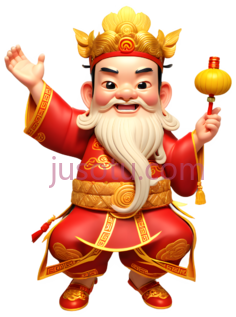 财神,卡通,红色,金色PNG