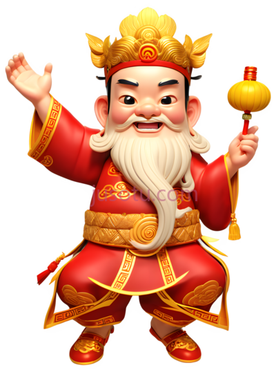 财神,卡通,红色,金色, PNG