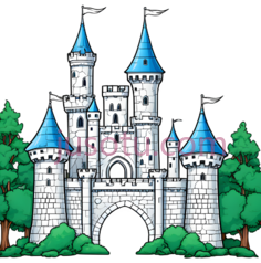 城堡,卡通,蓝色,白色,绿色PNG