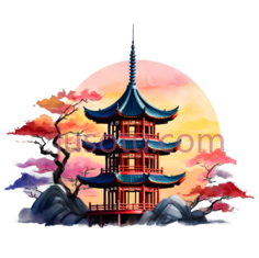 夕阳,塔PNG
