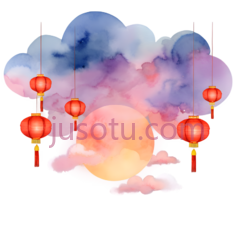 灯笼,水墨画,红色PNG