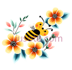 花朵,蜜蜂,卡通,黄色,蓝色,绿色PNG