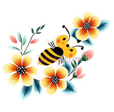 花朵,蜜蜂,卡通,黄色,蓝色,绿色, PNG