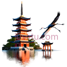 塔,中式建筑,橙色,蓝色PNG