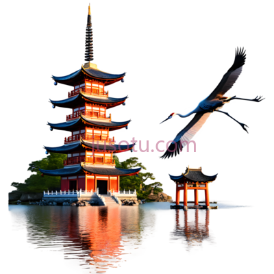 塔,中式建筑,橙色,蓝色, PNG