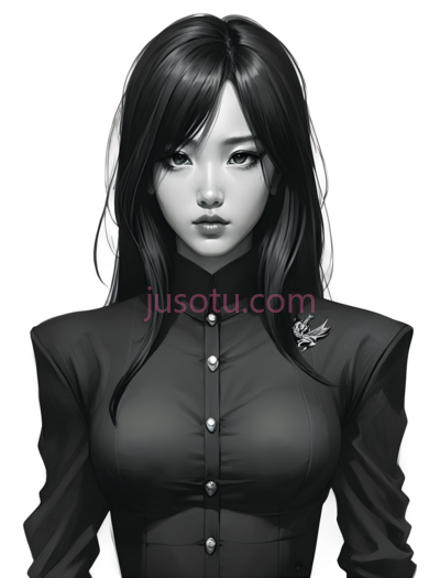女性,插画,黑白, PNG