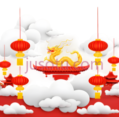 灯笼,云朵,龙,中国风,红色,黄色,白色PNG