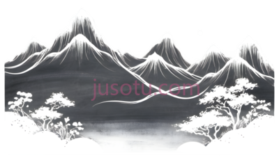 山水画,水墨画,黑白, PNG