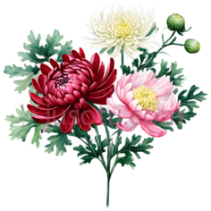 菊花,插画,红色,粉色,白色PNG