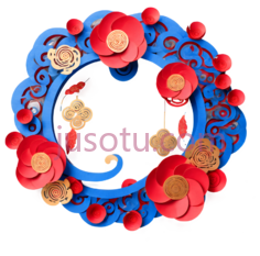 花环,剪纸,红色,蓝色,金色PNG