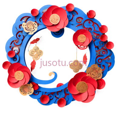 花环,剪纸,红色,蓝色,金色, PNG