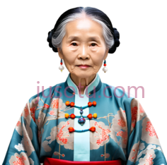 老年女性,服饰,蓝色, 红色PNG