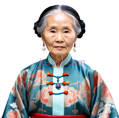 老年女性,服饰,蓝色, 红色, PNG