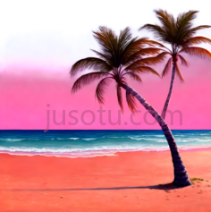 海滩,棕榈树PNG