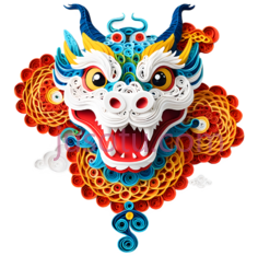 舞狮头,中国,红色, 黄色, 蓝色, 白色PNG