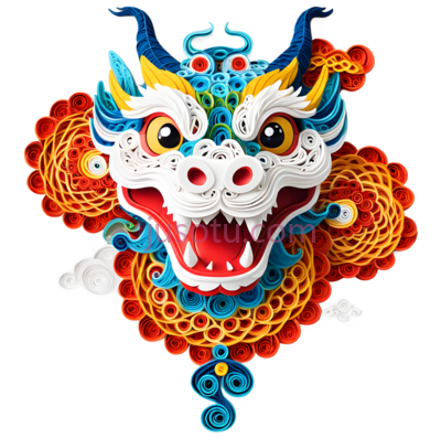 舞狮头,中国,红色, 黄色, 蓝色, 白色, PNG