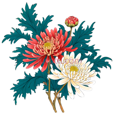 菊花,插画,红色,白色, PNG