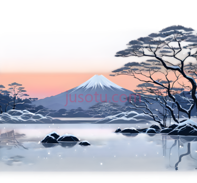 山, 树木, 湖泊,插画,蓝色, 灰色, 白色, PNG