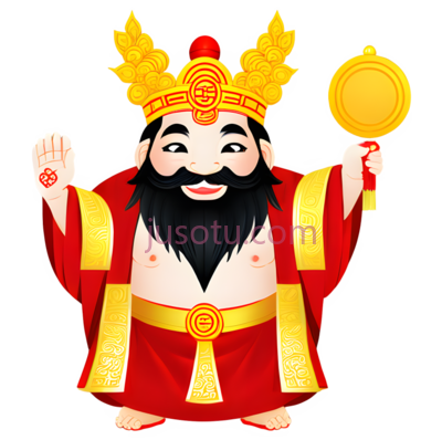 财神爷,卡通,红色,黄色, PNG