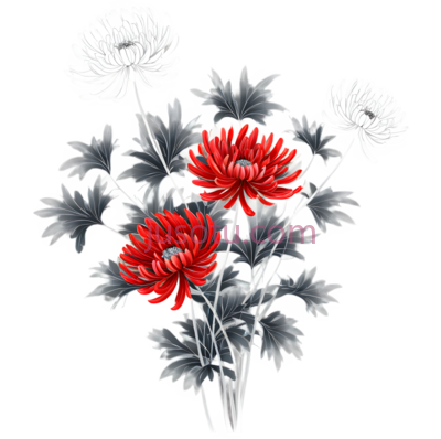 菊花,红色, PNG