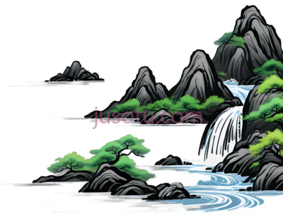 山水画,东方水墨画,黑色,白色,绿色, PNG