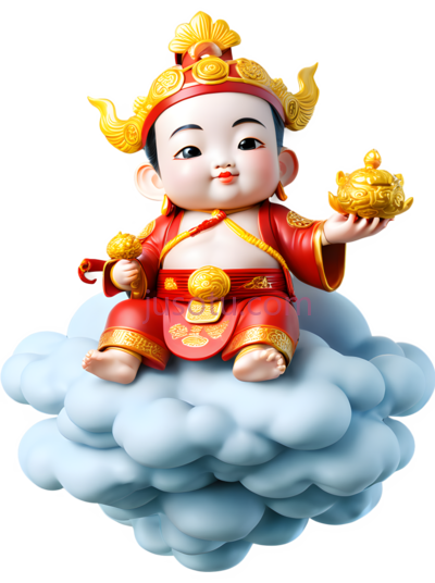 财神像,云上坐姿, PNG