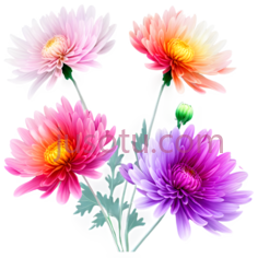 菊花,插画,粉色,黄色,紫色PNG