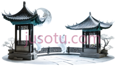 灯笼,中式建筑,白色,绿色PNG