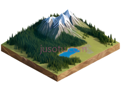 山,3D建模,绿色,白色,蓝色, PNG