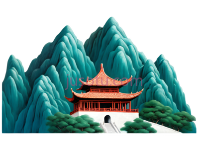 亭子,中式建筑,橙色屋顶,红色柱子, PNG