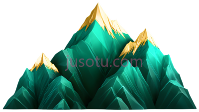 山峰,插画,绿色,金色, PNG