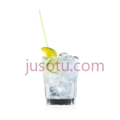 饮料,玻璃杯,白色吸管, 黄色柠檬片PNG