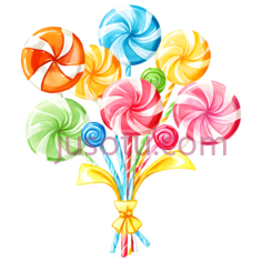 棒棒糖,卡通,橙色,蓝色,黄色,绿色,粉色PNG