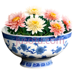 秋菊,古典,瓷碗PNG