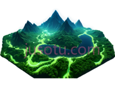 山脉,3D渲染,绿色,蓝色PNG