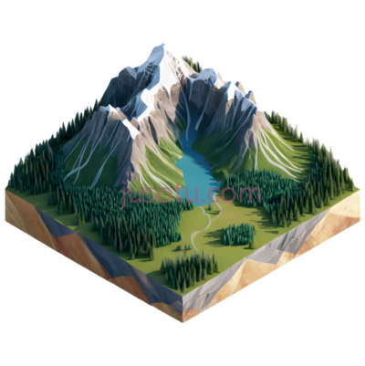 山脉,3D插画,绿色,蓝色,白色, PNG