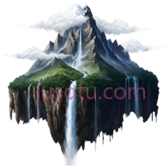 浮岛,插画,绿色, 白色, 蓝色PNG
